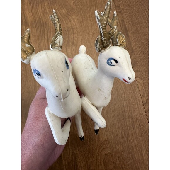 MCM Reindeer Vintage Christmas Soft Plastic Rubber 6.5” Hong Kong Set Of 2 - Picture 15 of 16